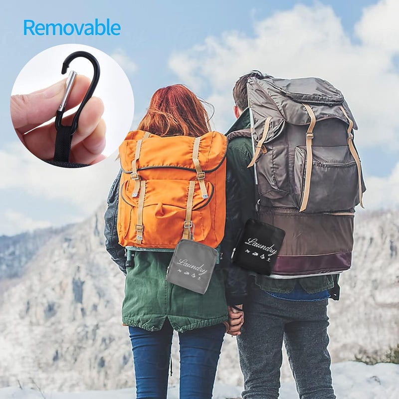JHX 2 Pcs Travel Laundry Bag, Dirty Clothes Bag 【Upgraded】 with Handles and Aluminum Carabiner, Collapsible Laundry Bag for Travel, Camp, Fitness, and Students（Black） 24"L x 21"W - Image 3